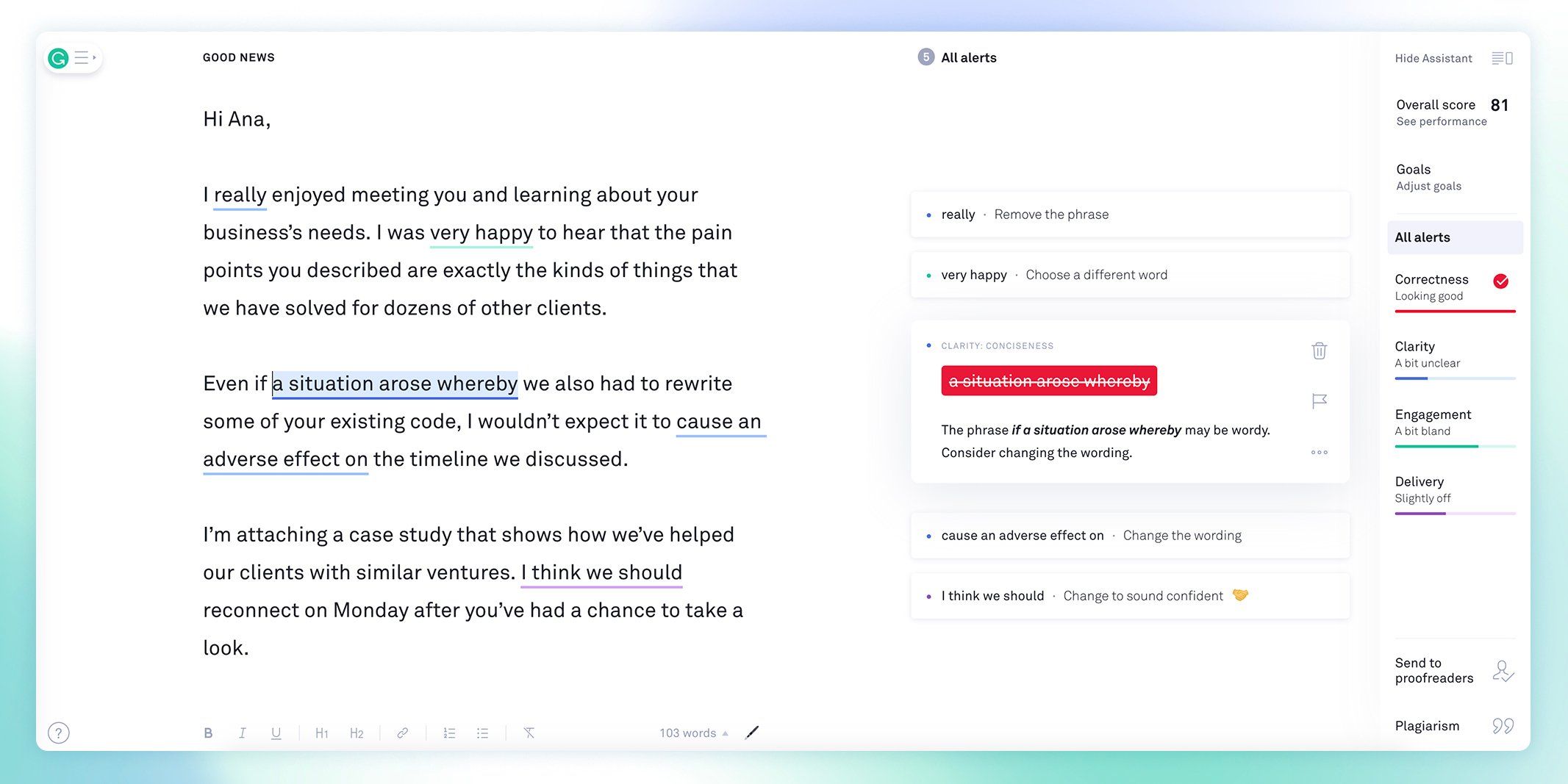 Giao diện Grammarly Premium có AI – hỗ trợ viết và kiểm tra nội dung.