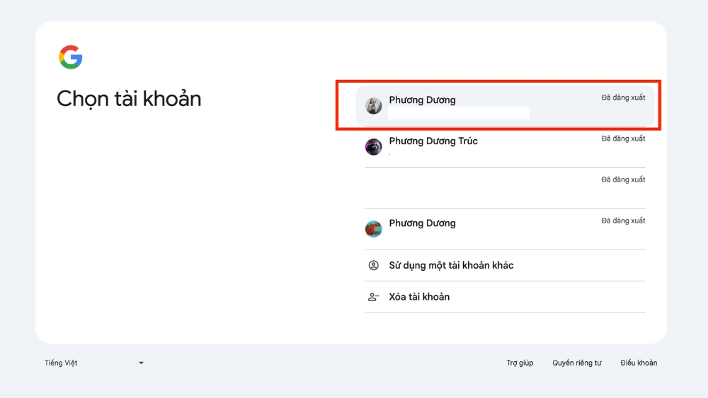 Đăng nhập tài khoản Google