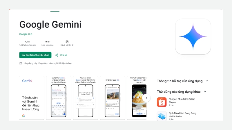 Cập nhật ứng dụng Google Gemini lên phiên bản mới nhất